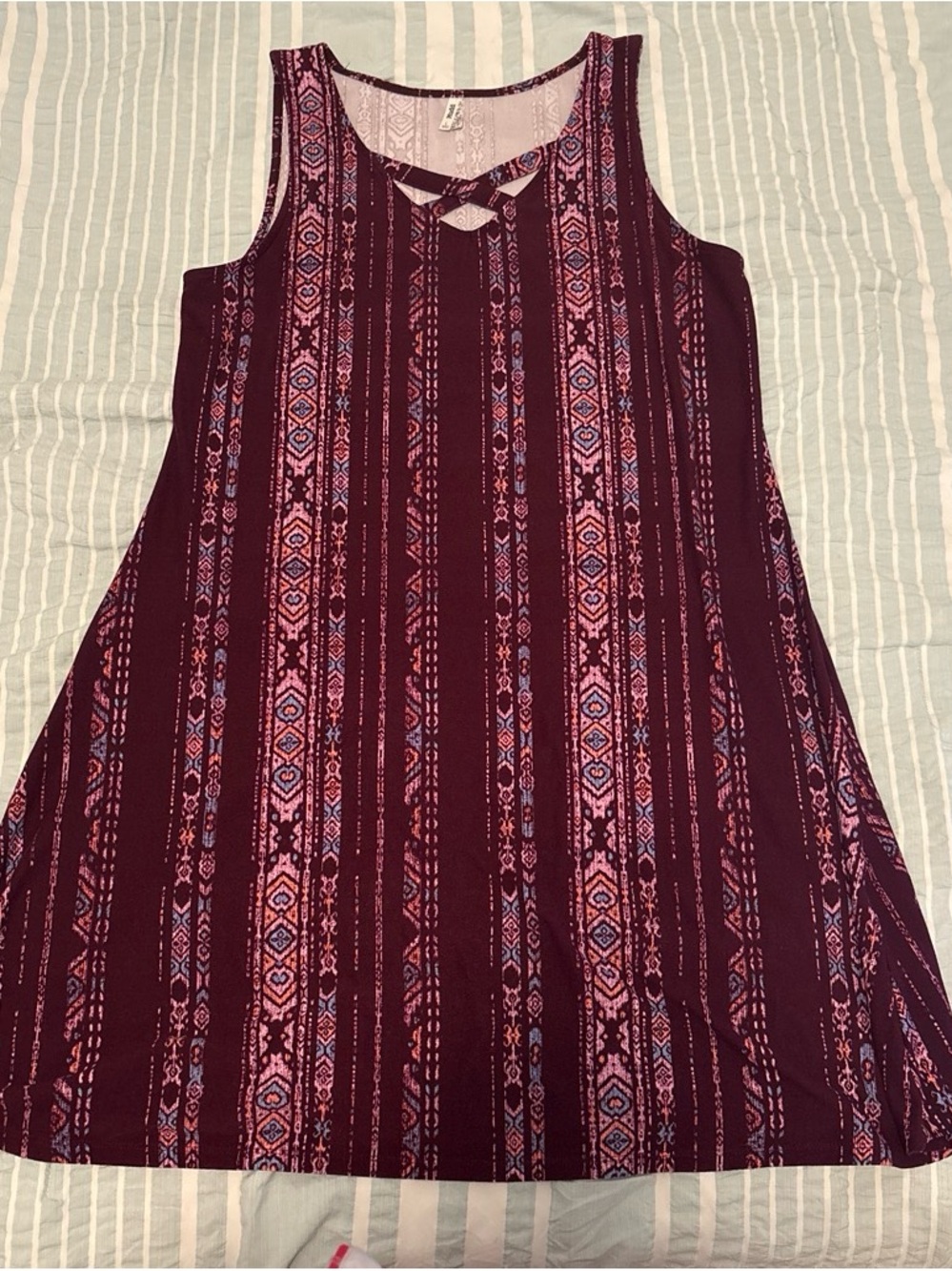 Sleeveless Burgundy Striped Swing Dress